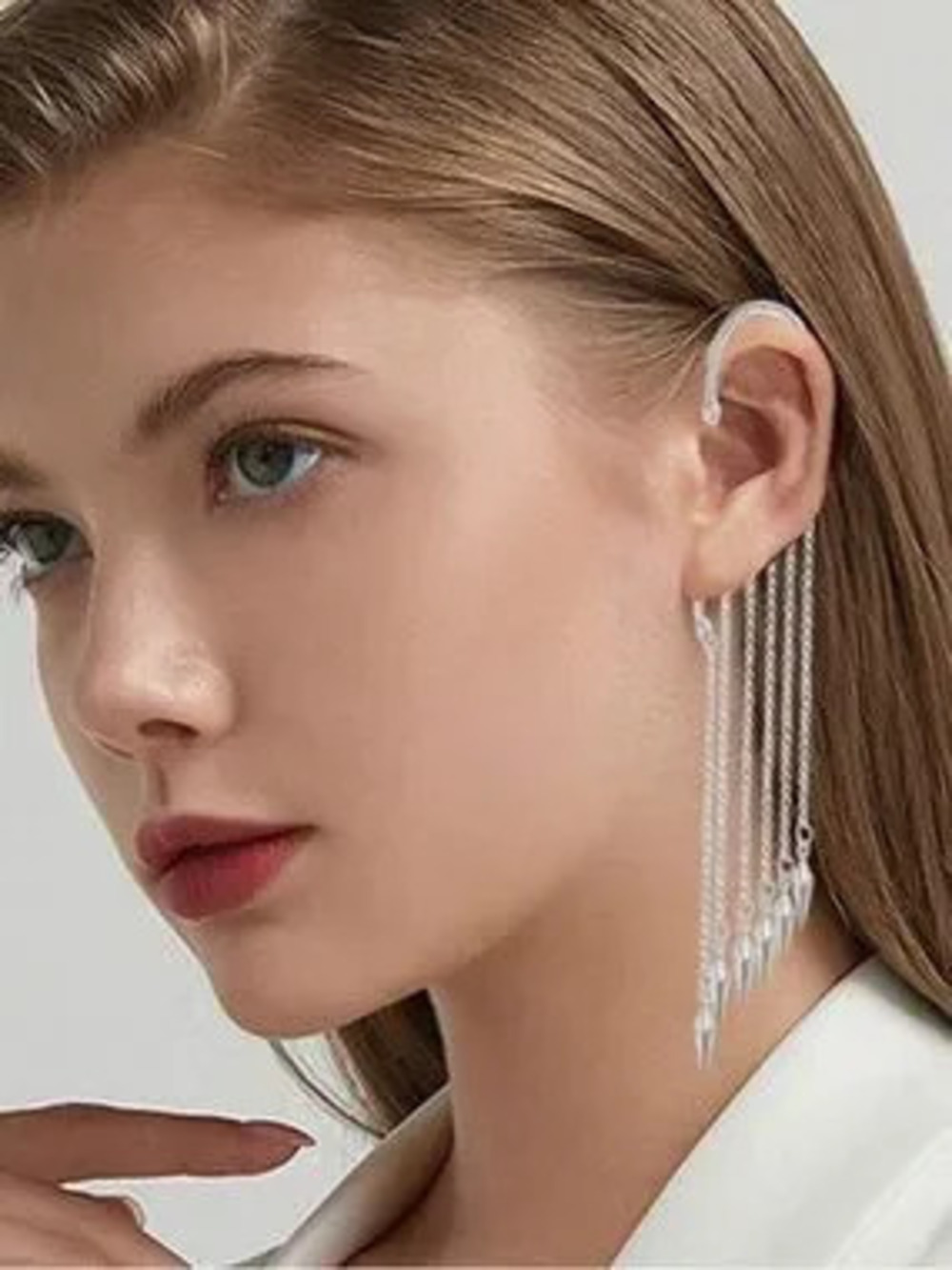Edgy Silver Cascade Ear Cuff Earrings